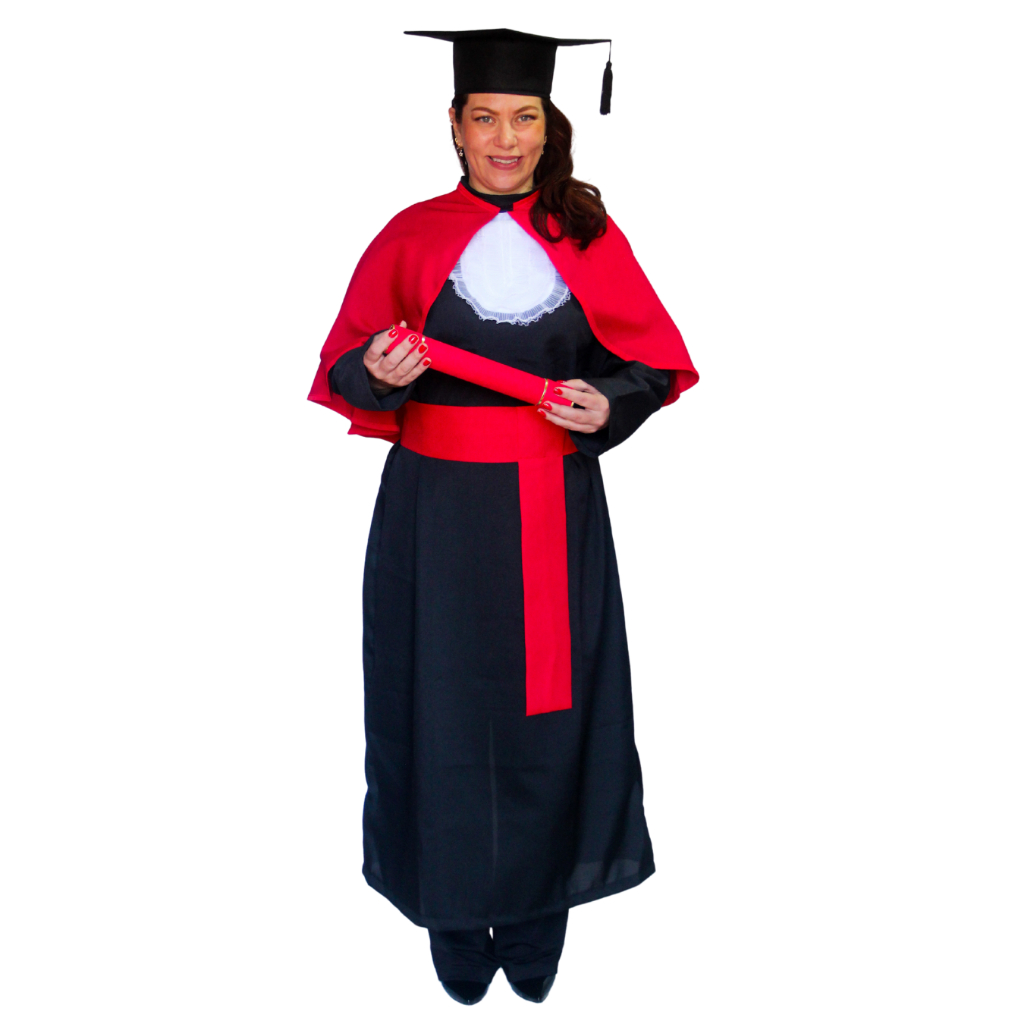 Beca de Formatura com Pelerine para Adulto completa com Babados, Capelo, Faixa, Canudo e Pelerine/Ombrelone