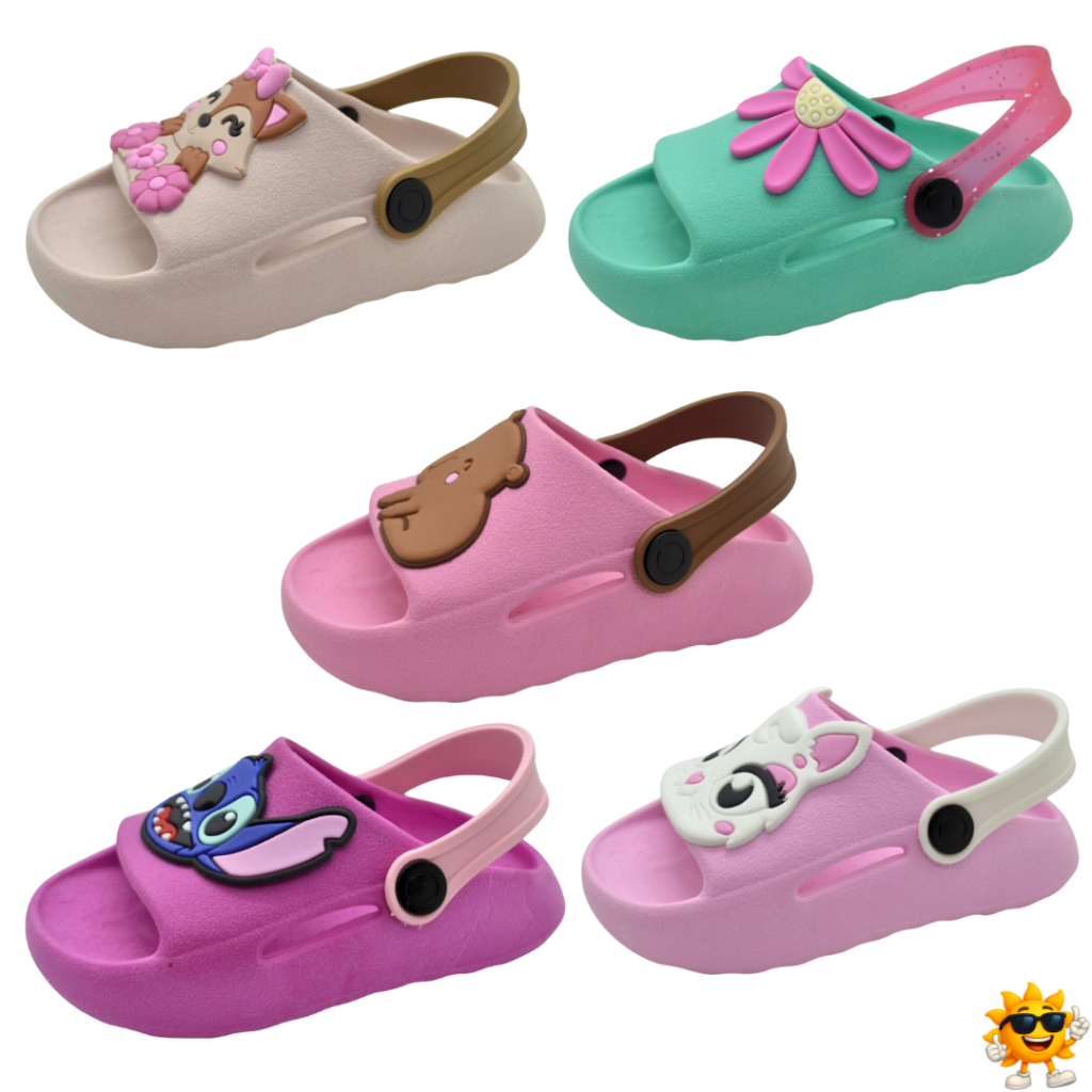 Chinelo Nuvem Menina Infantil 2 em 1 com Personagens Animados e Correia - Leve, Confortável