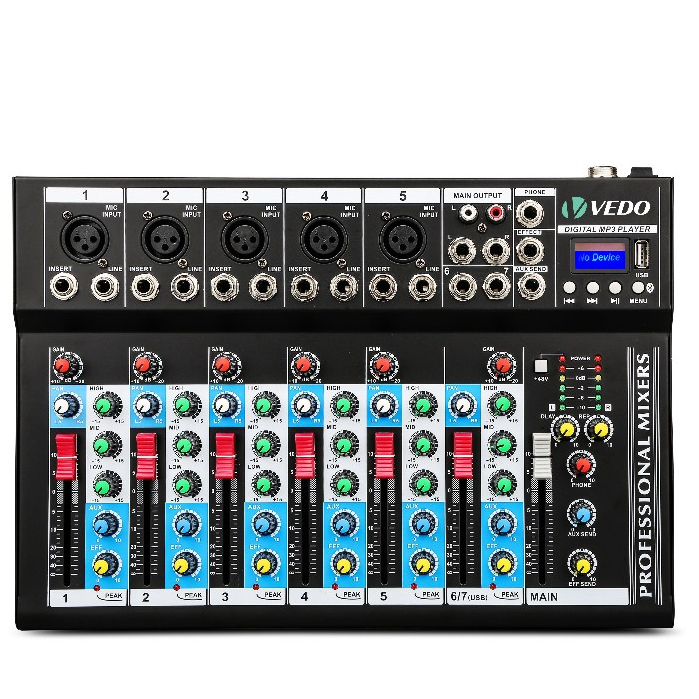 VEDO 7 Canais Console De Mixagem Profissional Mixer Portátil Mixagem De Som Mesas De Som Console Play Record