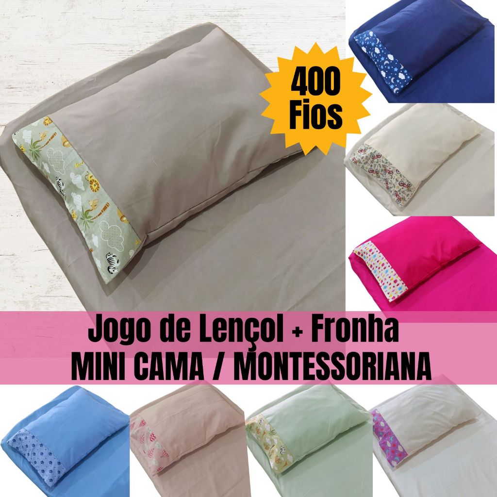JOGO DE LENÇOL COM FRONHA MINI CAMA MONTESSORIANA 2 PEÇAS PERCAL 400 FIOS