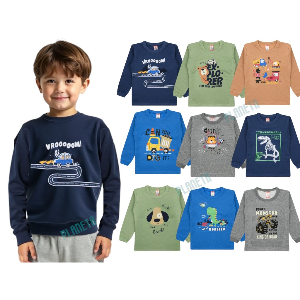 Kit 3 Casacos Moletom Infantil Menino 1 a 8 Flanelado