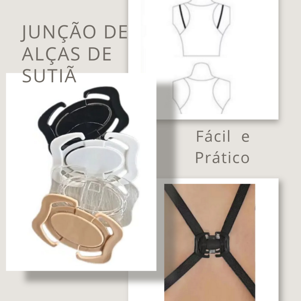 kit 4 Clips de Sutiã Esconde e Junta Alças e Realça Seios  Presilhas  Unificador e junção de Alças