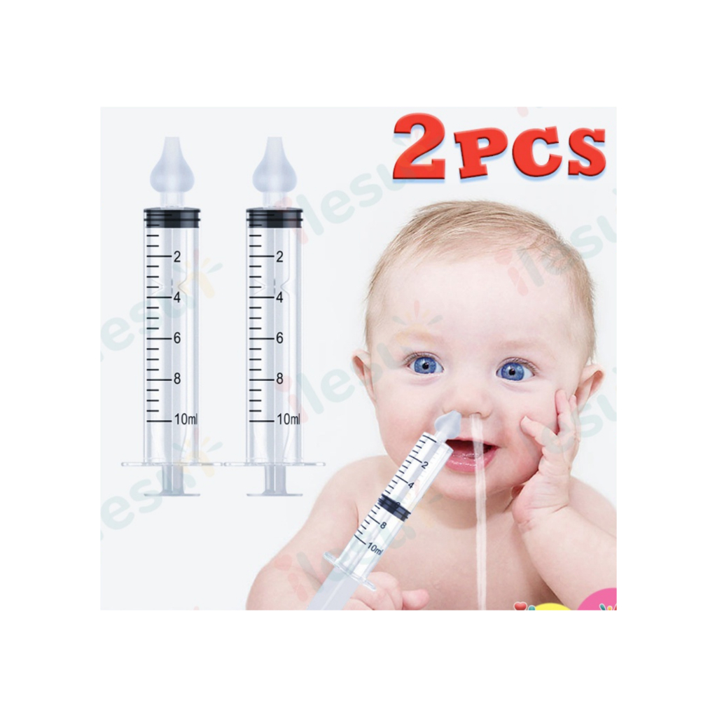Kit com 1 ou 2 Seringas Lavador Nasal Infantil c/ Bico de Silicone Macio Higiene do Bebê Nariz Sugador Catarro