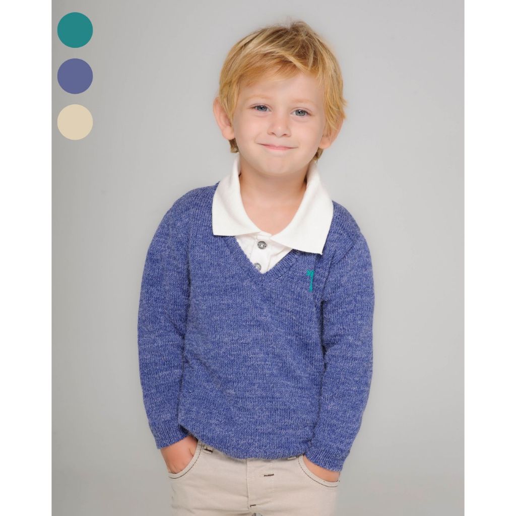 Blusa Suéter Básica Lã Infantil Gola V de Tricot Unissex Inverno Tramadinhos Tricô