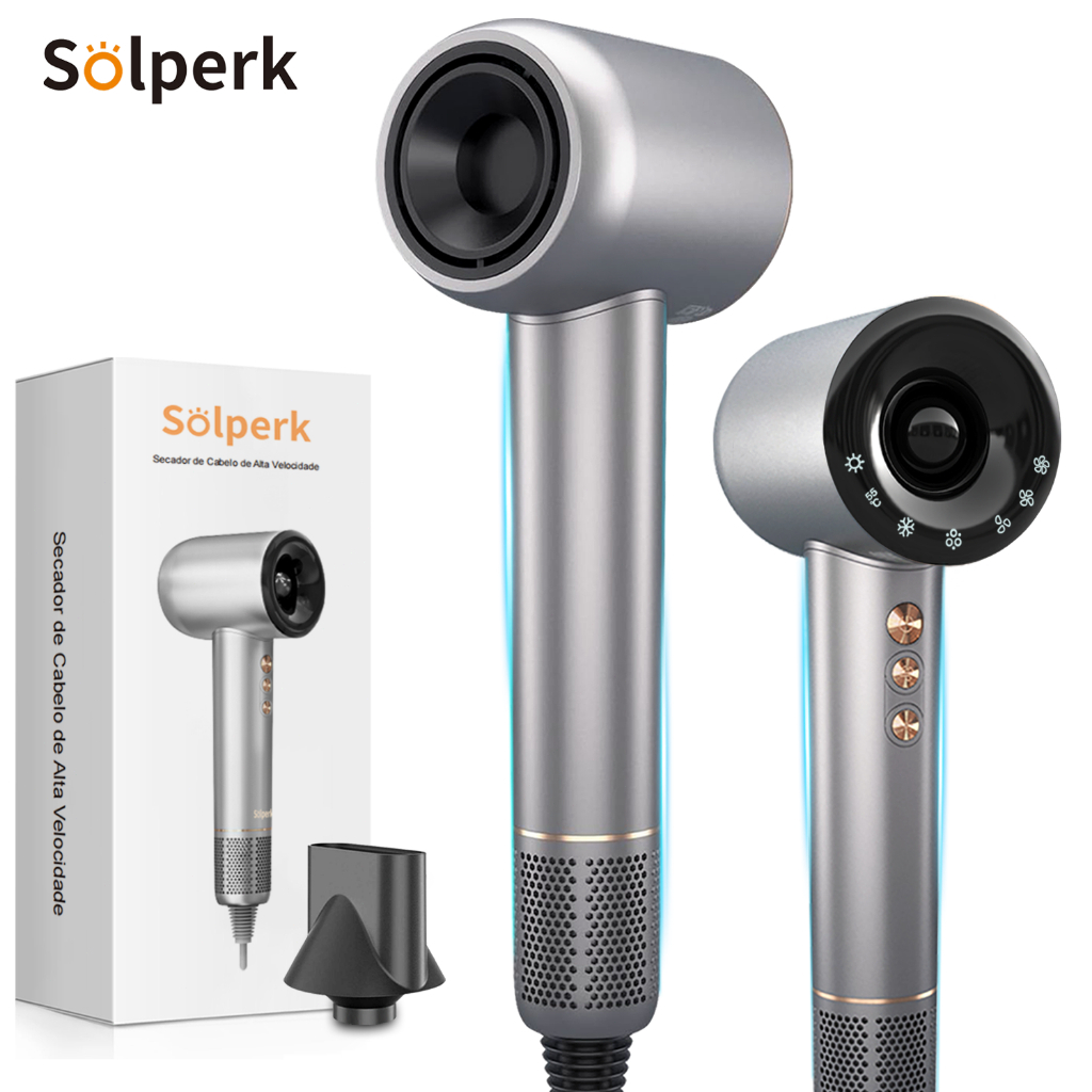 SOLPERK Secador de Cabelo 110v Iônico Secagem de Alta Velocidade 120000 RPM com Conjunto Magnético