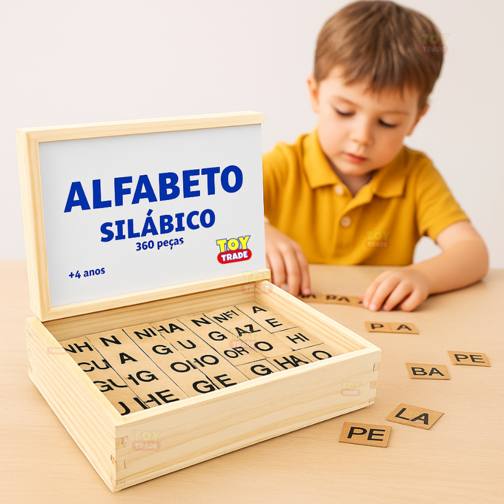 Alfabeto Silábico em Madeira 360 Peças Brinquedo Pedagógico para Alfabetização Infantil Toy Trade