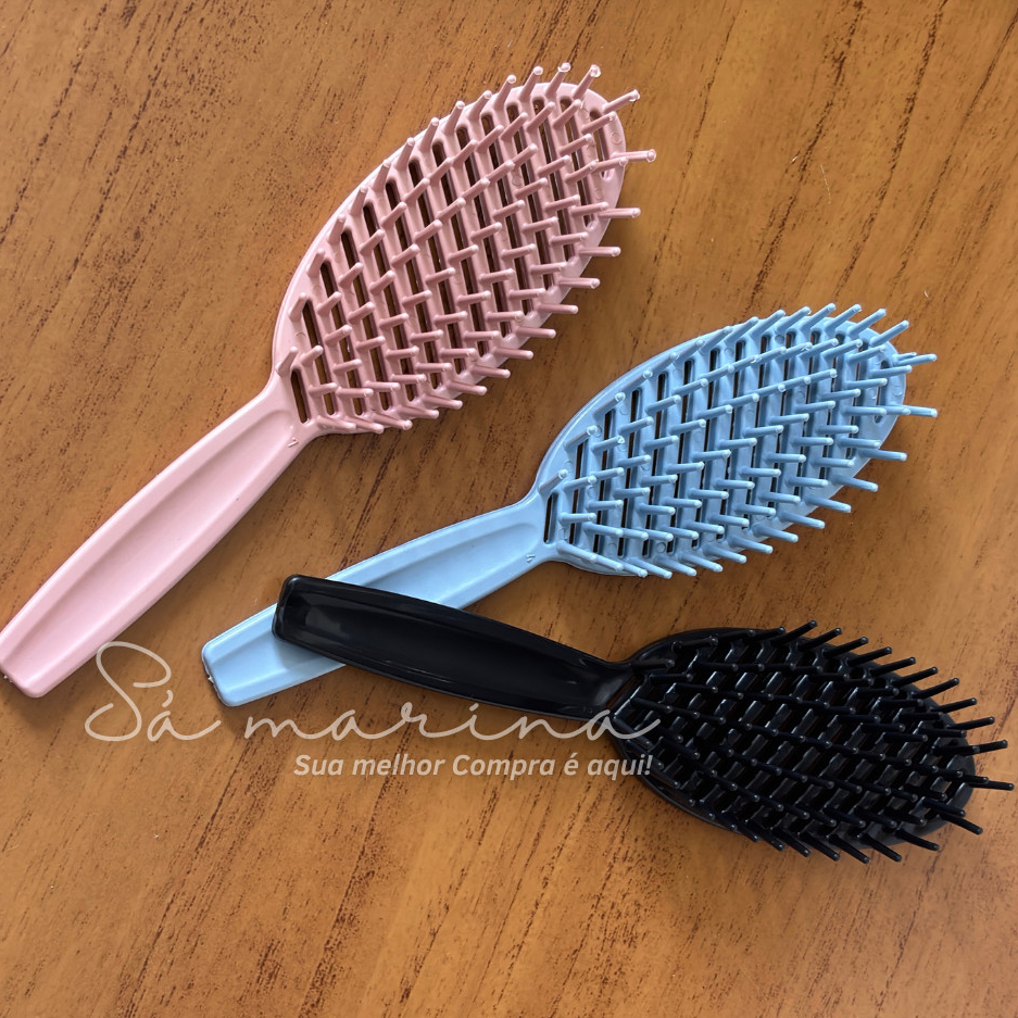 Kit 3 Escova Pente Jacaré Diversas Cores OVAL