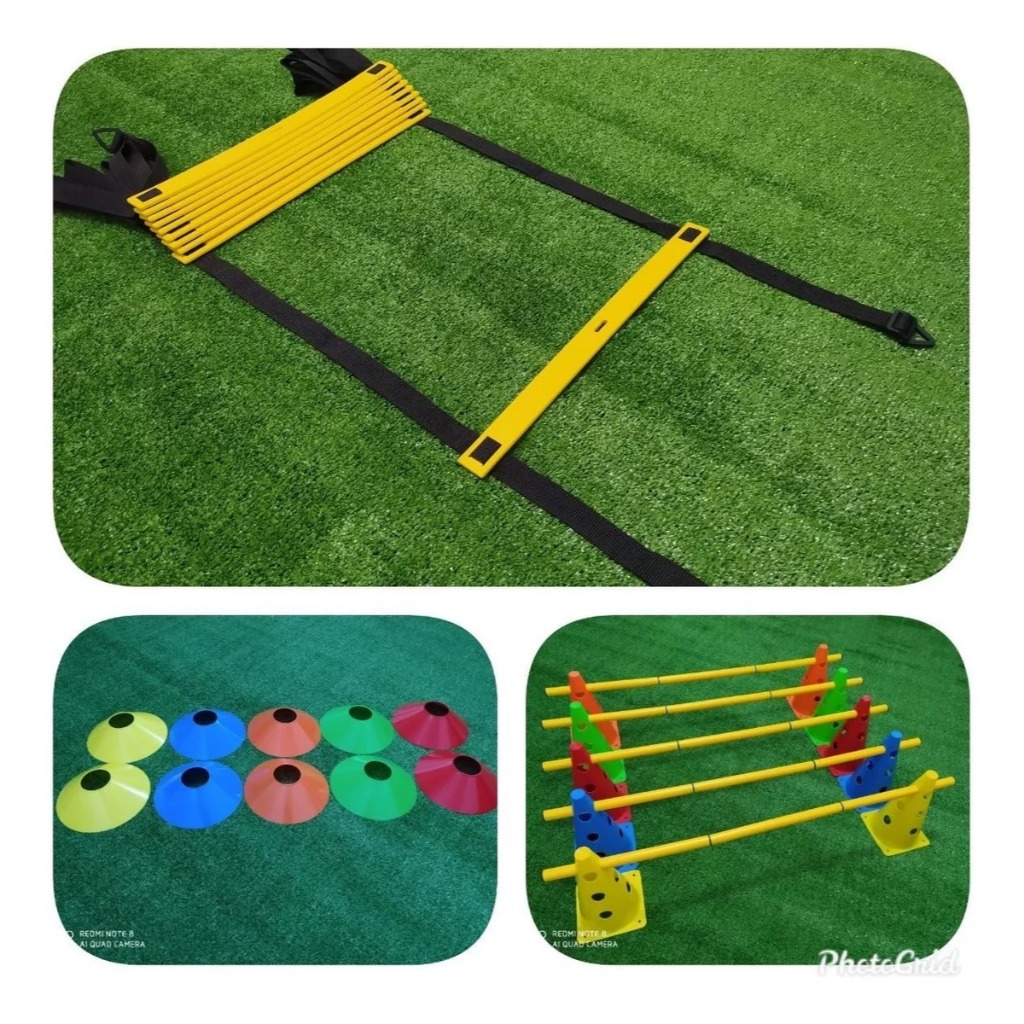 CL-01 KIT FUNCIONAL ESCADA DE AGILIDADE PVC 10 DEGRAUS + 10 CONES FURADOS COM BARREIRA + 10 PRATOS