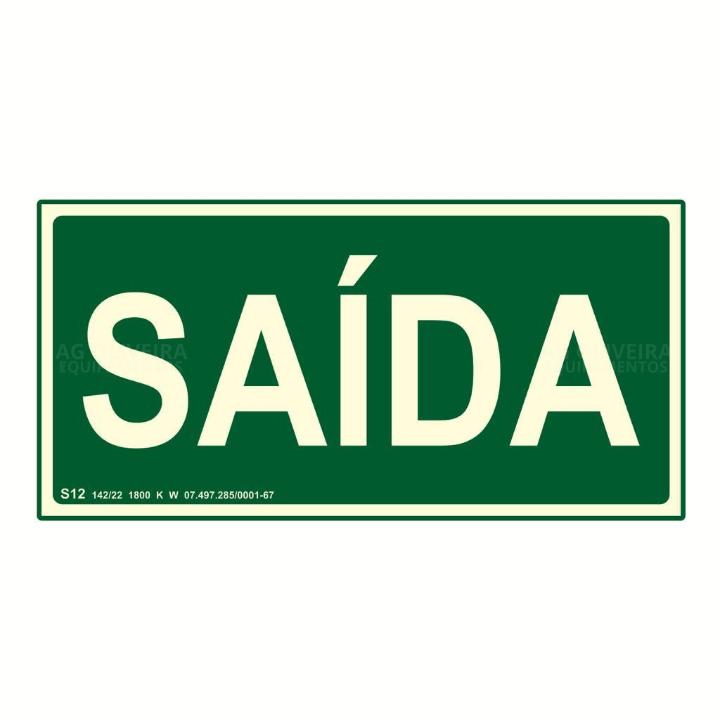Placa de Sinalização Fotoluminescente S12- Saída Normativa Bombeiro