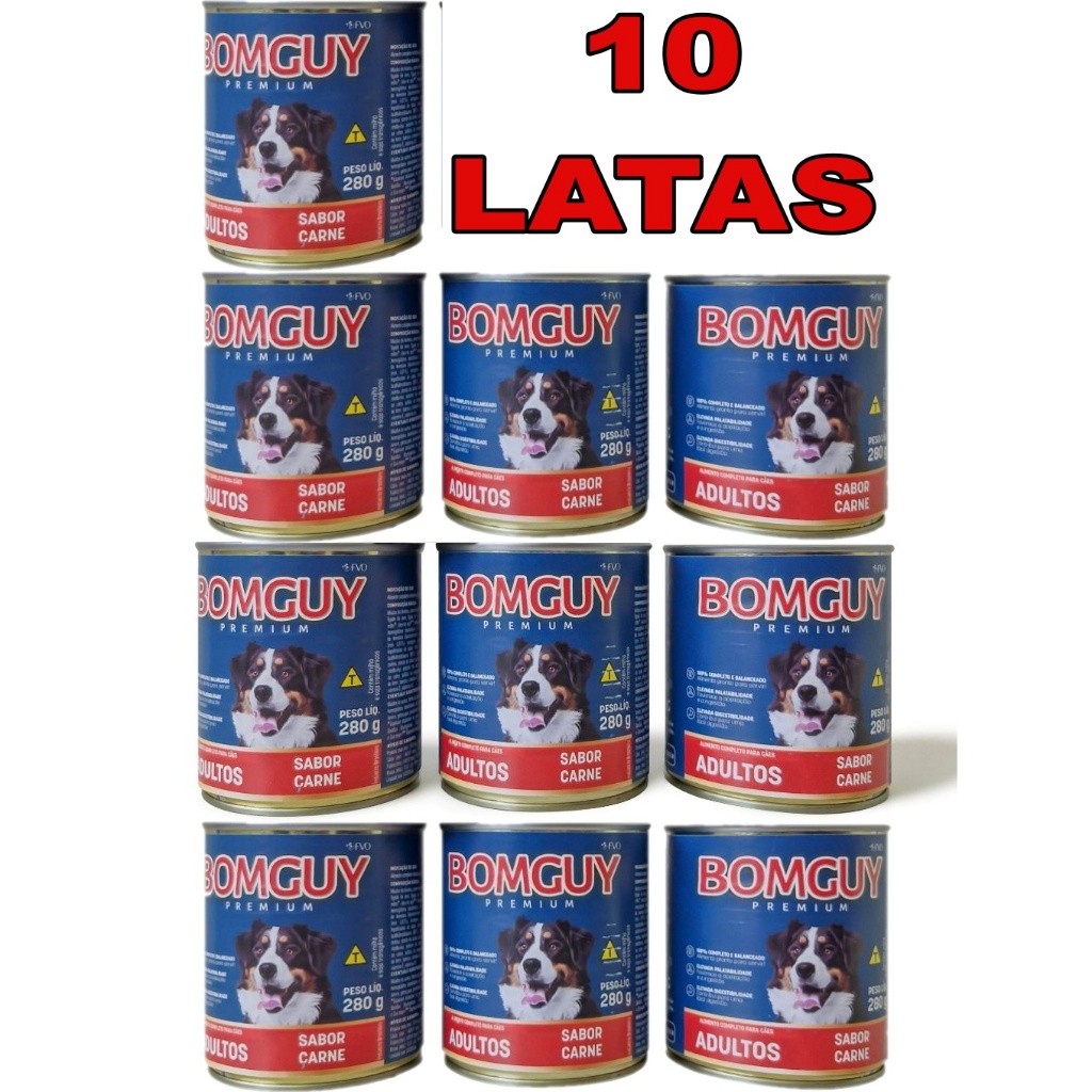 Kit 10 Bomguy Premium Patê Em Lata Sabores Carne, Frango e Figado Ração Úmida para Cães 280g - FVO