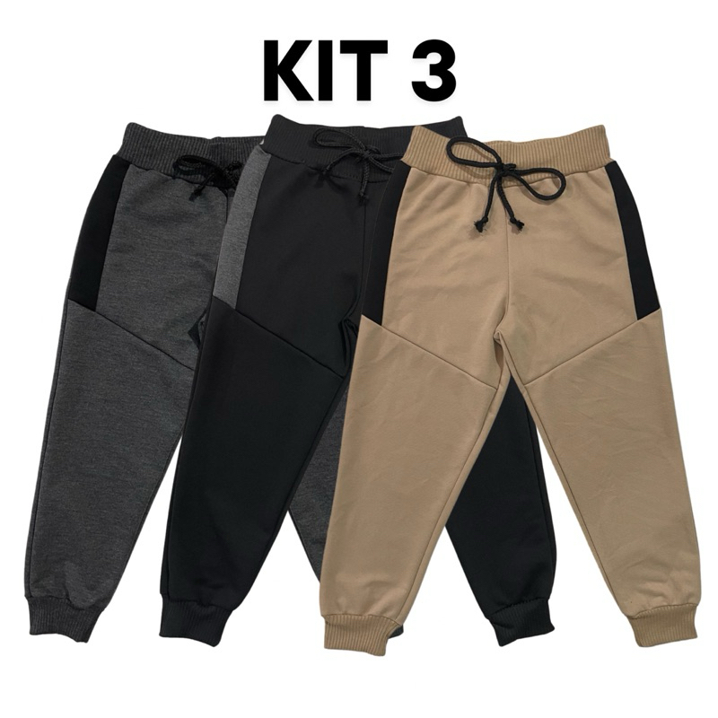 Kit 3 Calça de Moletom Moletinho Menino Infantil com Cadarço Quentinha Confortável Estilosa