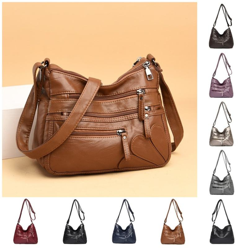 Bolsa De Ombro Feminina Com VáRios ZíPeres, Bolsa Crossbody VersáTil De Couro SintéTico De Cor SóLida