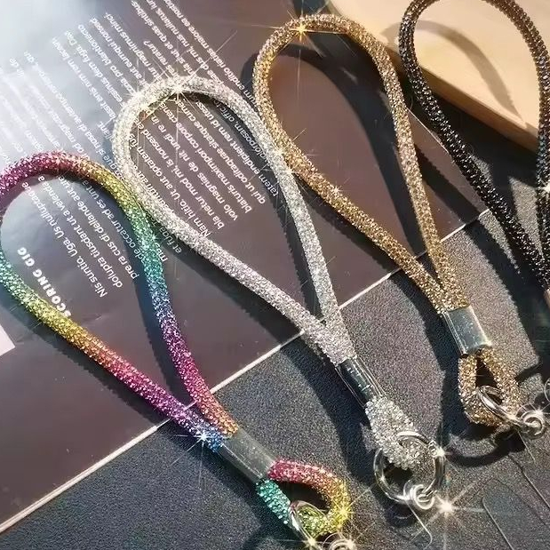 Cordão De Pulso Luxo Brilhante Glitter  Para Celular Resistente Com Adaptador Transparente
