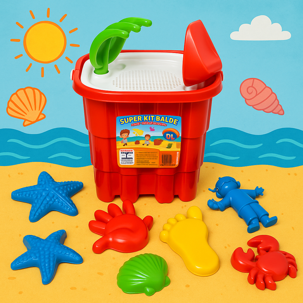 Baldinho Infantil de Praia 10 Peças Como Molde Pázinha Acessórios Coloridos para Brincar Areia e Piscina