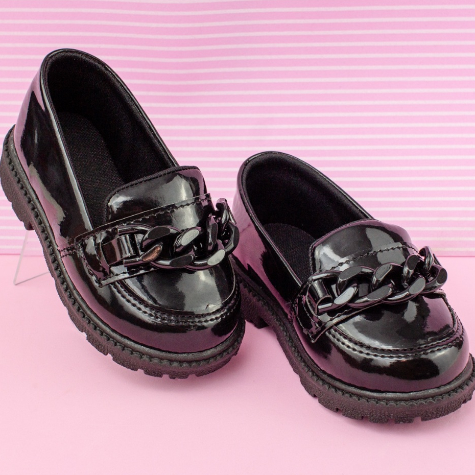 Mocassim Infantil Feminino Verniz Fosco Sapato Sola Tratorada Antiderrapante Promoção Menina