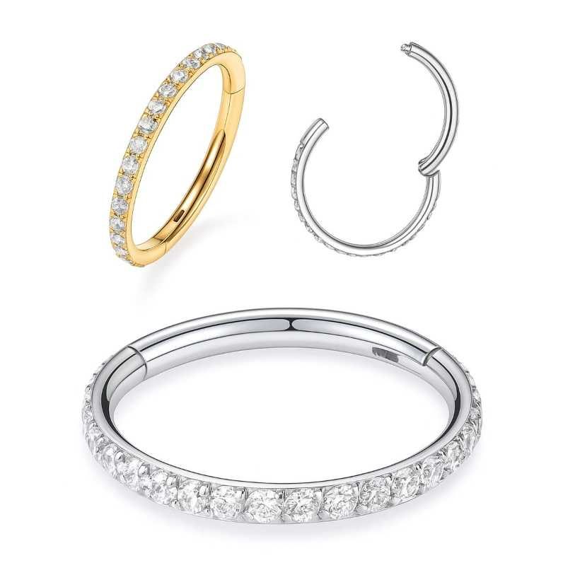 Piercing Argola Clik Titânio PVD Zircônia Cravejada Septril, Rook Conch, Nariz Cultura do Marina Piercing Argola Premium