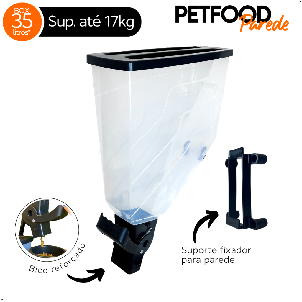 Galão Armazenador PAREDE Ração Grãos Cereais Cães Cachorro Petshop Slim 35L - 10kG a 13KG