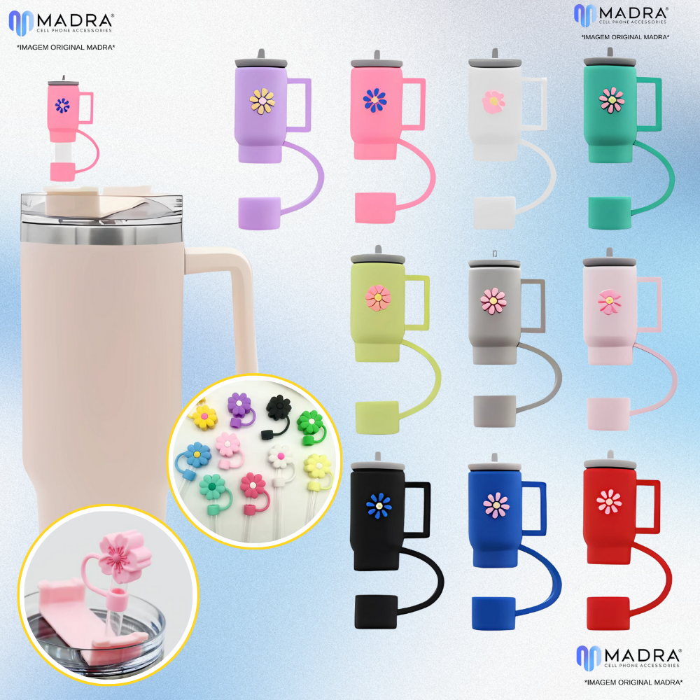 Tampa Protetora Silicone Canudo 10mm Compatível Copo Térmico Reutilizável Anti Sujeira