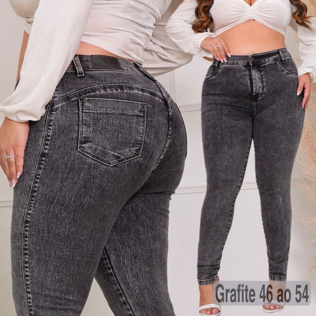 Calça Jeans Feminina Plus Size Skinny Cintura Alta Levanta Bum Bum