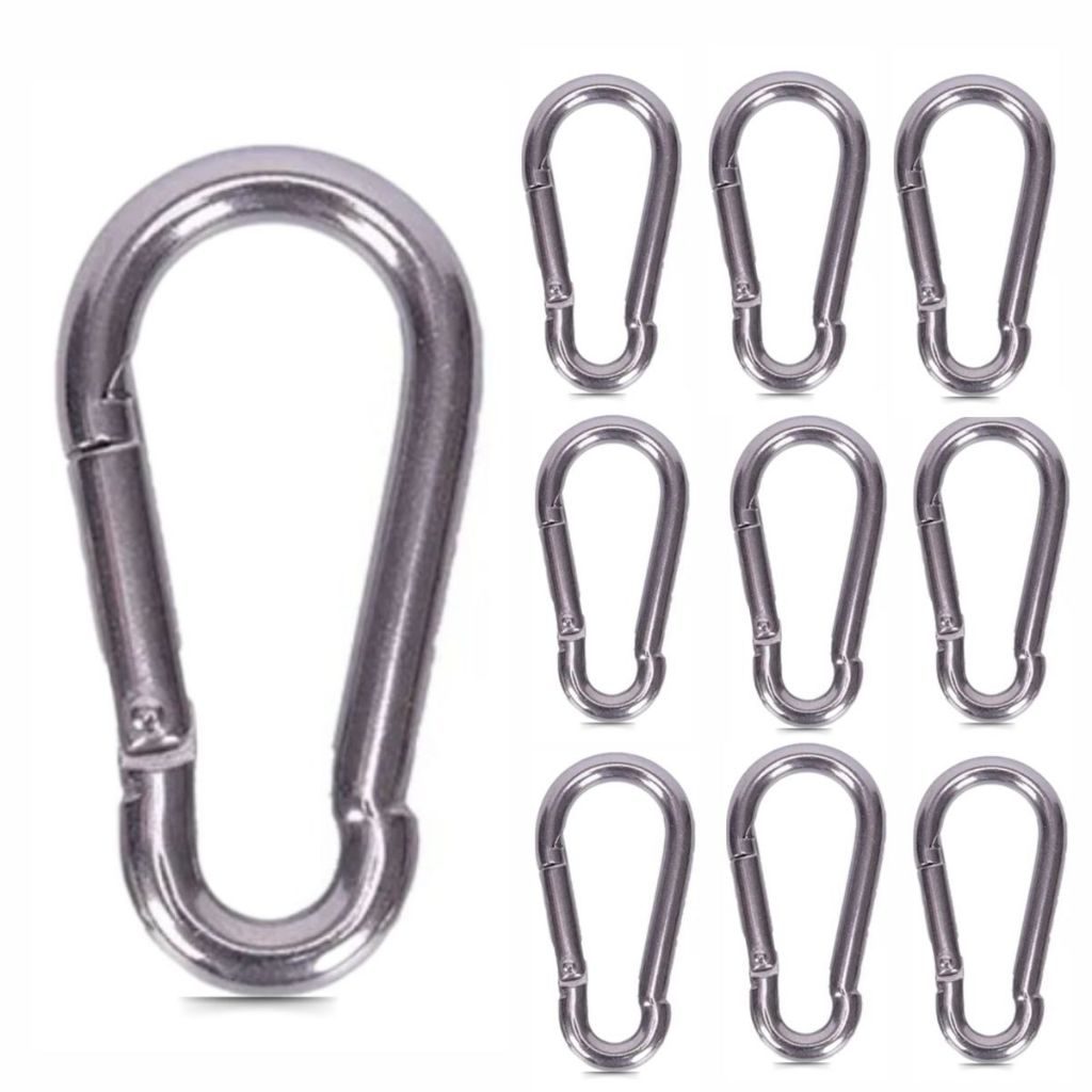 Kit 10 Mosquetão Aço Carbono 8cm 8x80 Trava Simples Academia Suporta 230kg
