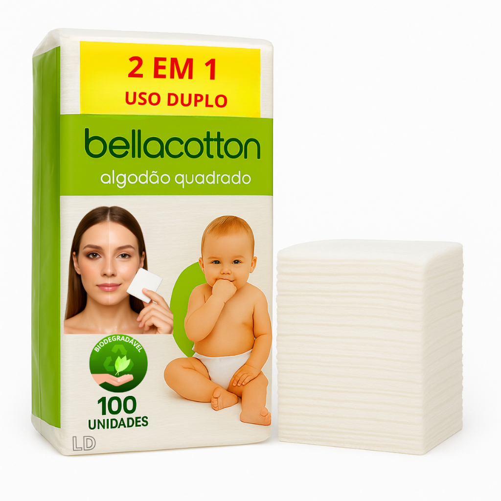 Algodão Quadrado Bebê Bellacotton 100 Unidades