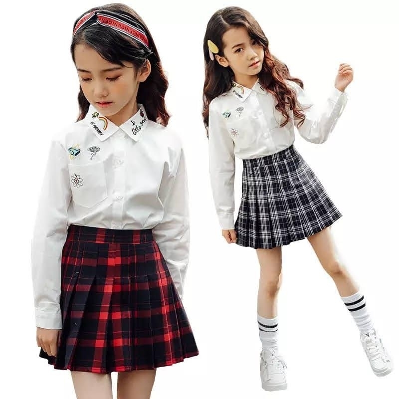 saia xadrez pregas infantil cosplay