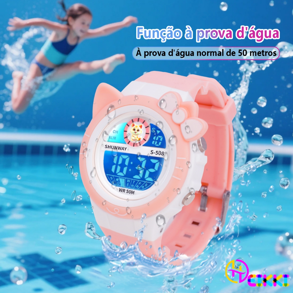 Relógio Infantil Digital A Prova De Água Relógio de pulso Crianças LED Luminoso Feminino Esportivo Redondo