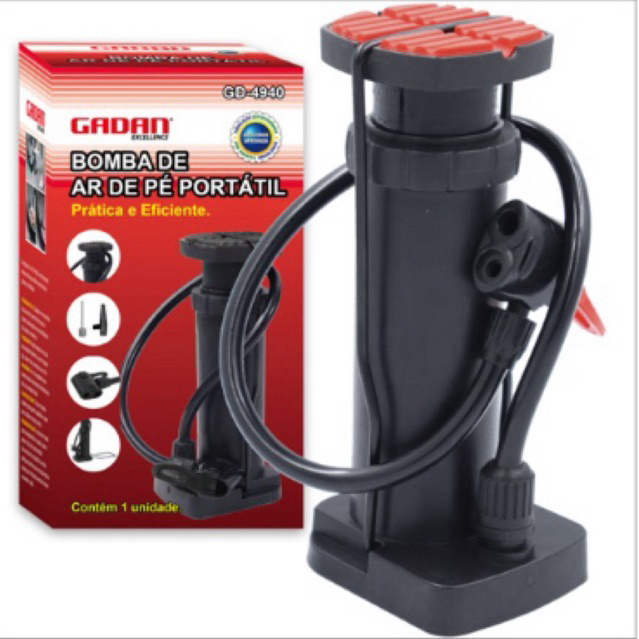 Bomba manual de ar portátil com pedal 160 ips prática e eficiente.