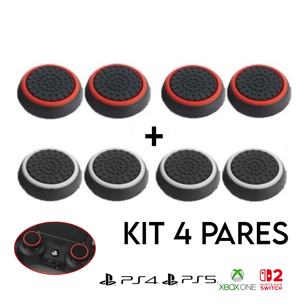 Kit 4 Pares 8 unidades de Grip Silicone Botão Ps3 Ps4 Ps5 Xbox Wii Switch 2