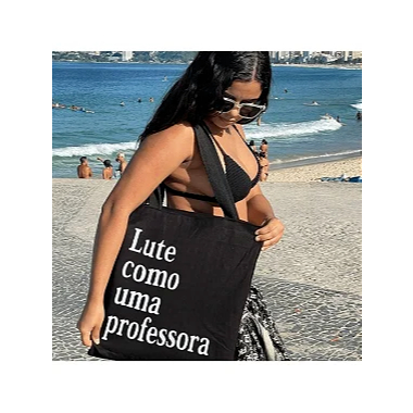 Bolsa Ecobag Preta 100% Algodão Estampa LUTE COMO PROF. – Estilo Urbano e Consciente