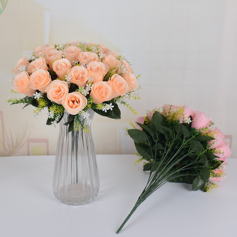 Kit C/2pcs, 2 Buquê de Rosas com Folhagem C/48 Flores, Buquê de Noiva, Buquê de Casamento MT Cores