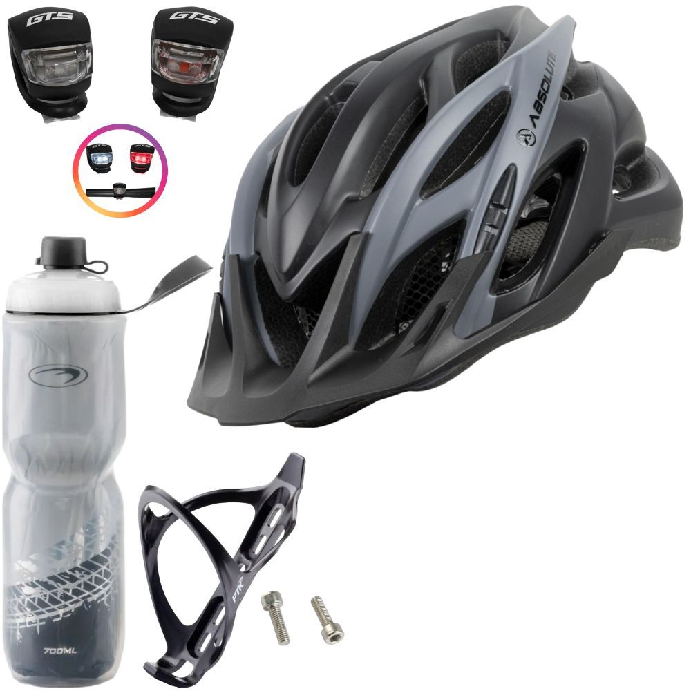 Capacete Ciclismo Com Led + Garrafa Térmica + Suporte + Par De Sinalizador