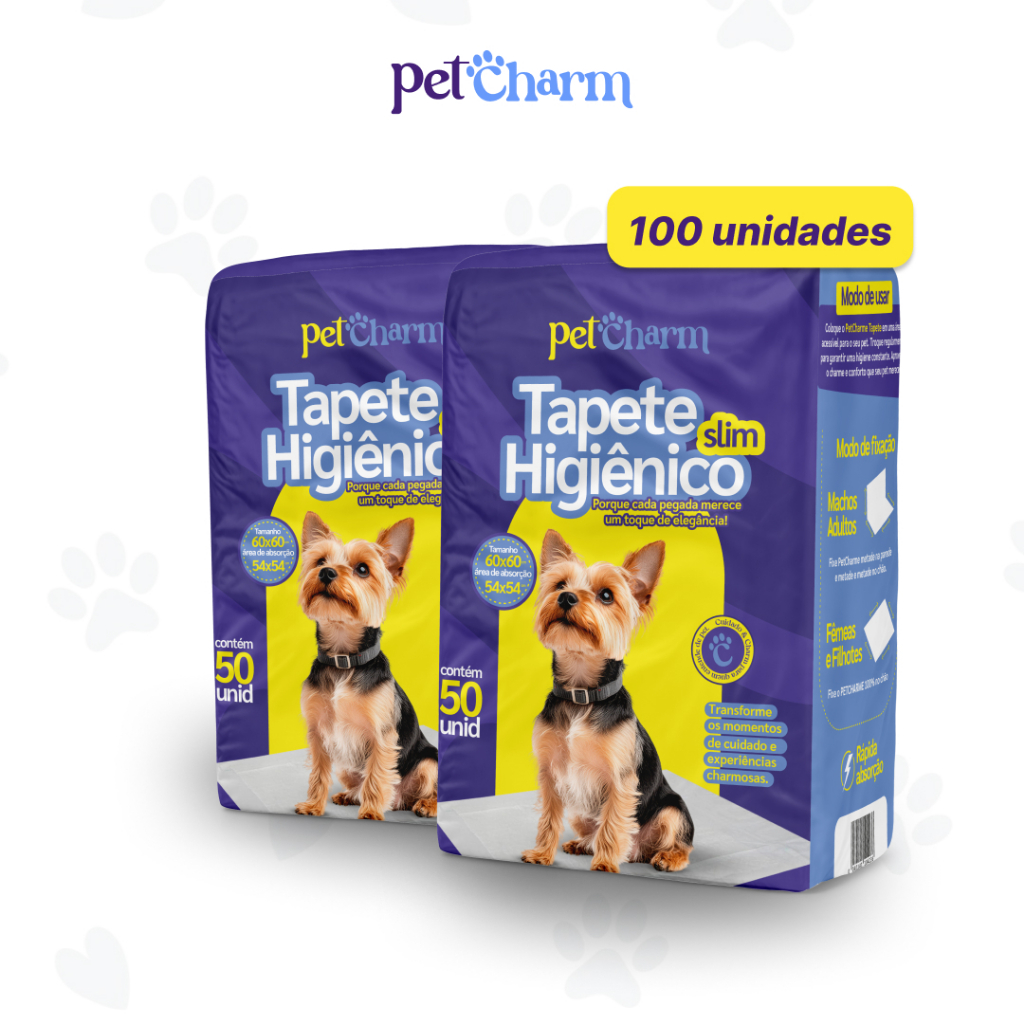 Kit 100 unid - Tapete Higiênico PetCharm Slim -Tamanho 50cm x 60cm - Para Cachorros