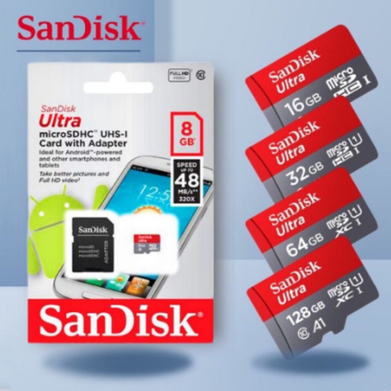Cartão De Memória Sandisk Ultra A1 Classe 10 8gb / 16gb / 32gb / 64gb/ 128gb/ 256gb/ 512gb