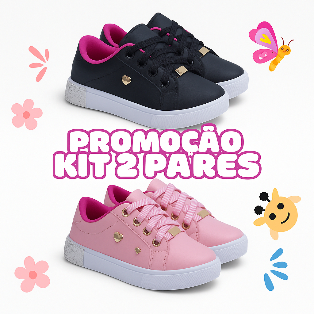 Kit 2 Pares Tênis Infantil Feminino Macio Leve Casual e Escolar do 25 ao 36 Envio Rápido