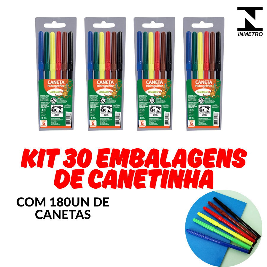 30 Pacotes 180 Canetas Hidrocor 6 Cores Canetinha Hidrográfica Escolar Material Escolar Arte Pintura