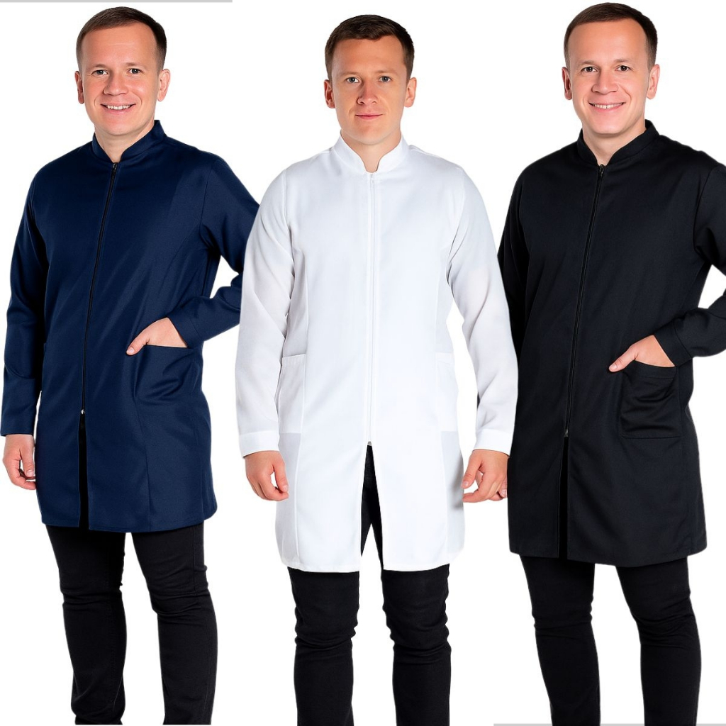 Jaleco Profissional Masculino Gola Padre Manga Longa Oxford Com Zíper Com Punho Varias Cores