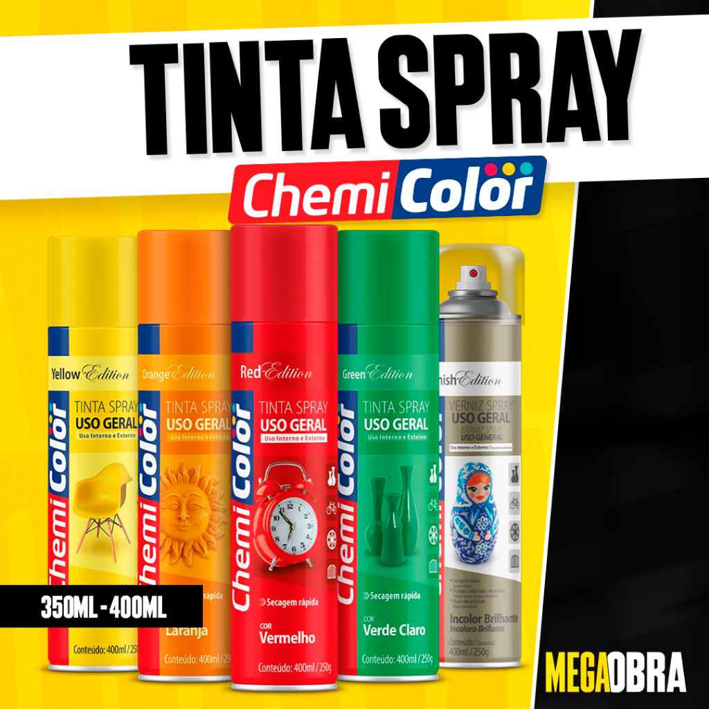 Tinta Spray Chemicolor 400ML Cores Diversas Alto Rendimento Multiuso