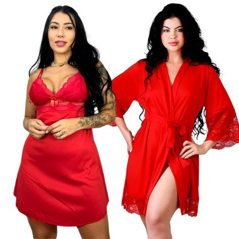 Kit Luxo Robe Hoby Romantic + Camisola  804 Sensual Linha Noite Especial Noivas