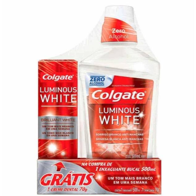 Kit Colgate Luminous White Enxaguante Bucal 500ml + Pasta de Dente 70g