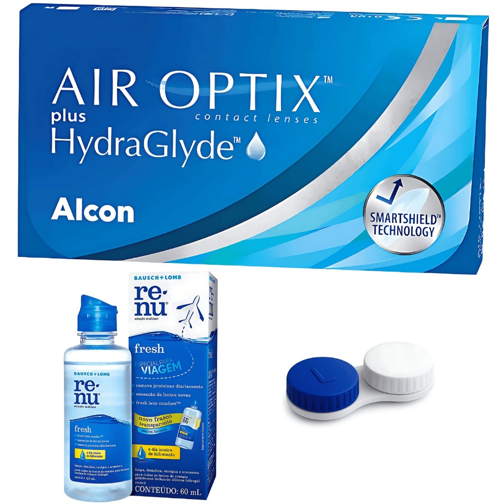 Lente de Contato Air Optix HydraGlyde Alcon com Estojo e RENU60ML