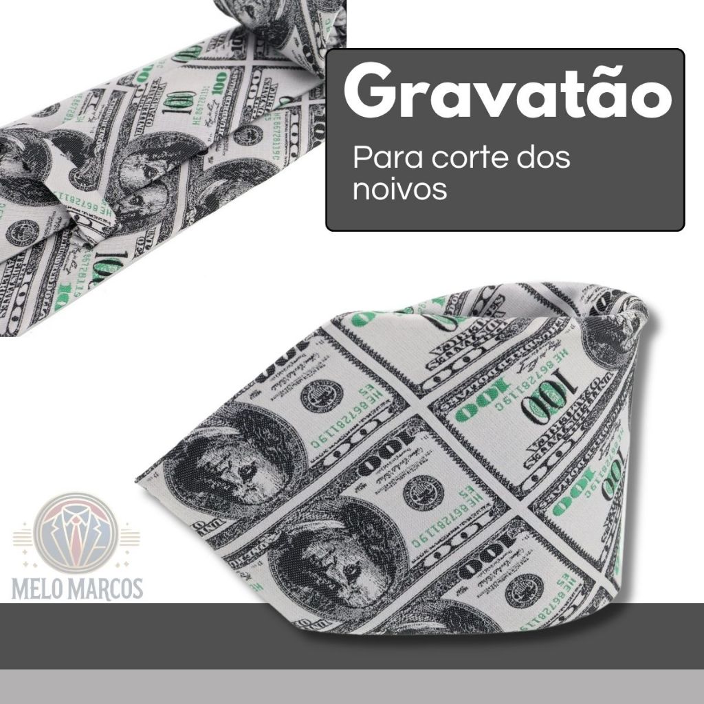 Gravatão Largo Dólar Para Noivo Brincadeira Corte Casamento Arrecadar Dinheiro