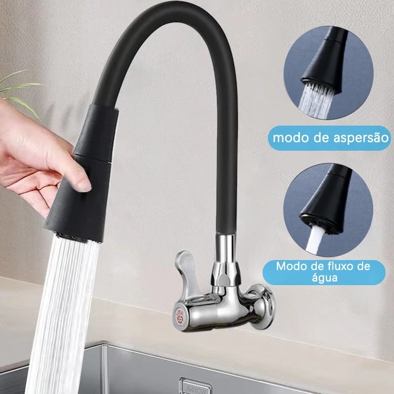 Torneira Gourmet Parede para pia de cozinha Deluxe com chuveiro flexível de Rotação 360°