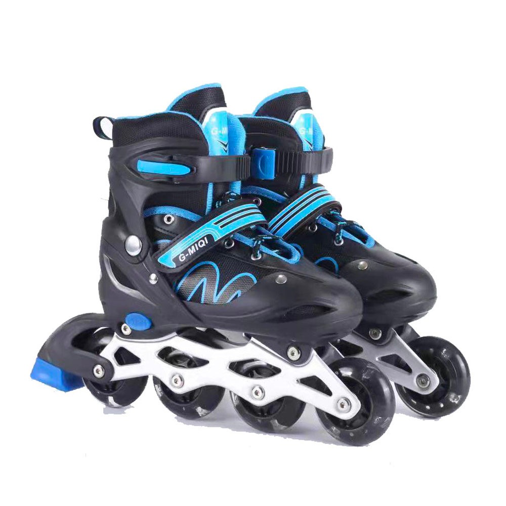 Patins Roller Inline Reto Preto Com Azul Meninos Criancas ( Primeira Roda Com Led ) Black Friday