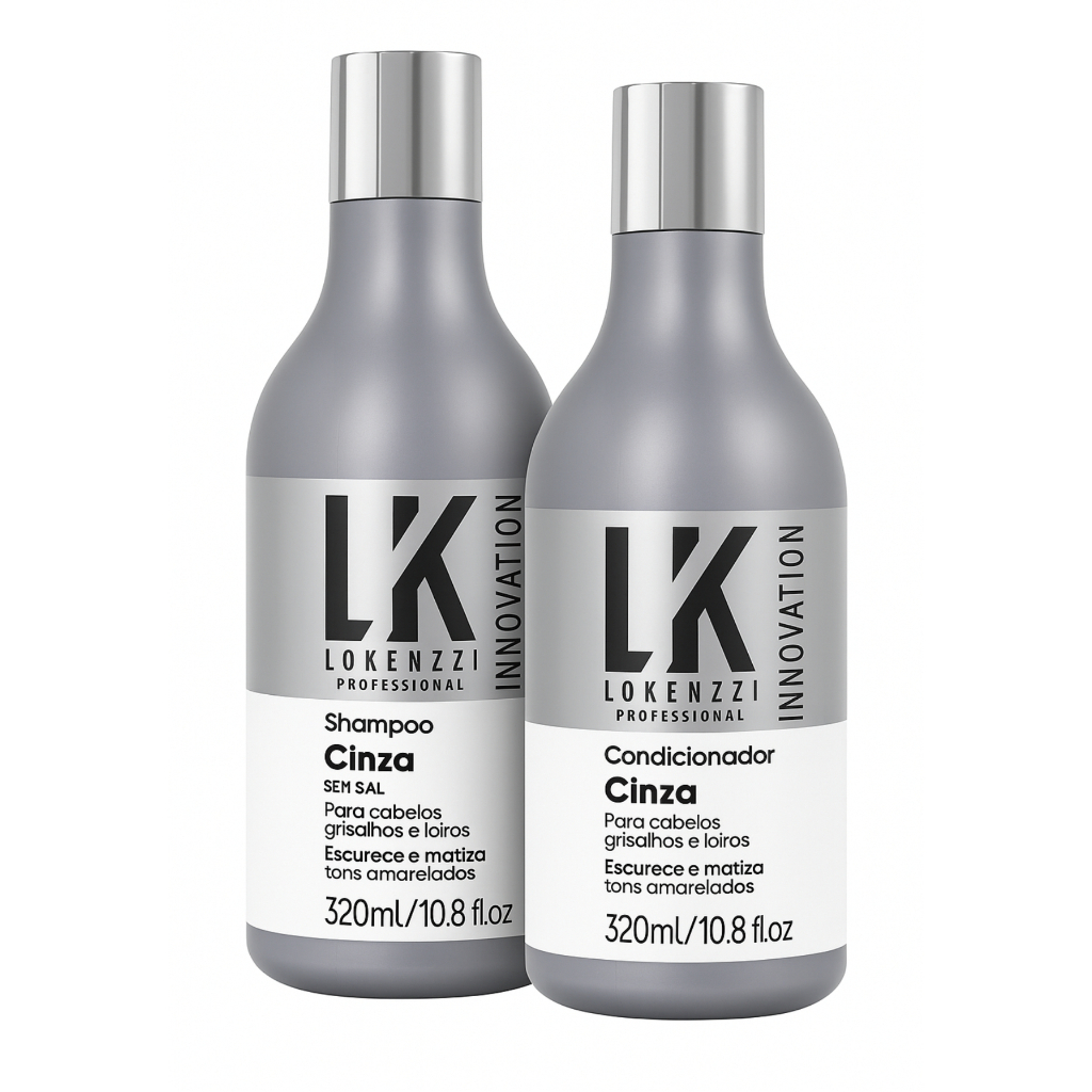 Shampo E Condicionador Cinza Lokenzzi Matizado Cabelos Grisalhos e Loiros Roxo Cinza