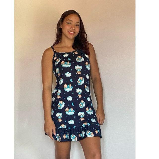 Camisola feminina pijama feminino suede baby doll