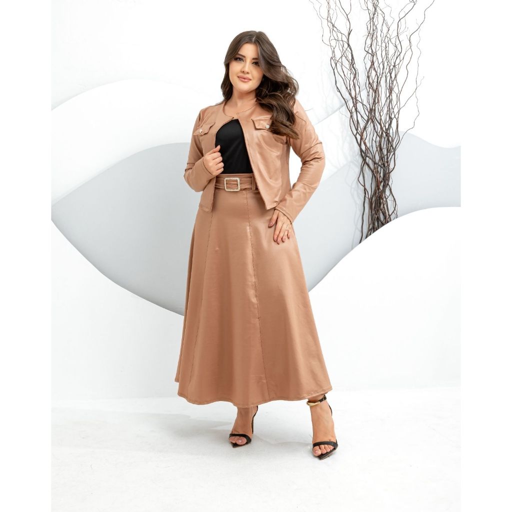 CONJUNTO BLAZER E SAIA COM CINTO EM CIRRE MODA EVANGELICA E FEMENINO
