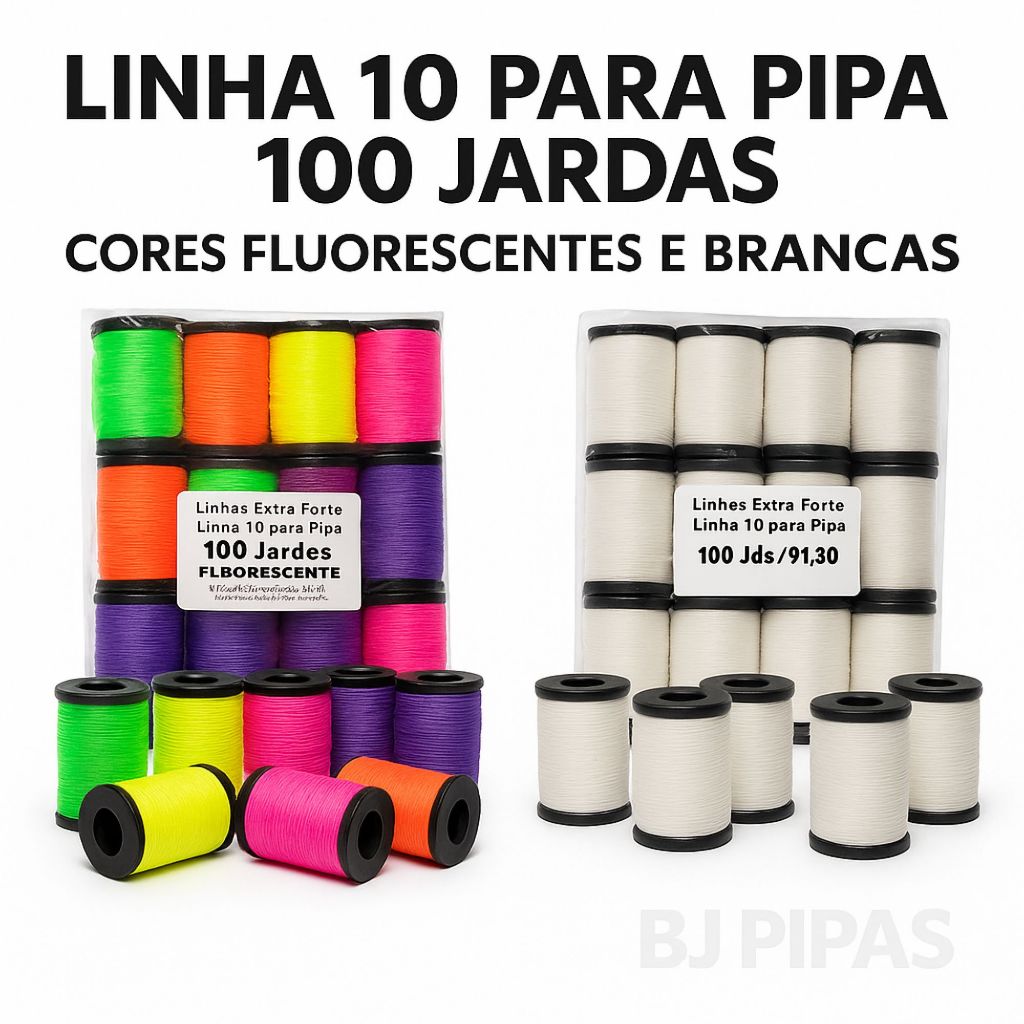 Linha para Pipa 100 Jardas Extra Forte Fluorescente Branca Linha 10 para Pipa Raia Peixinho