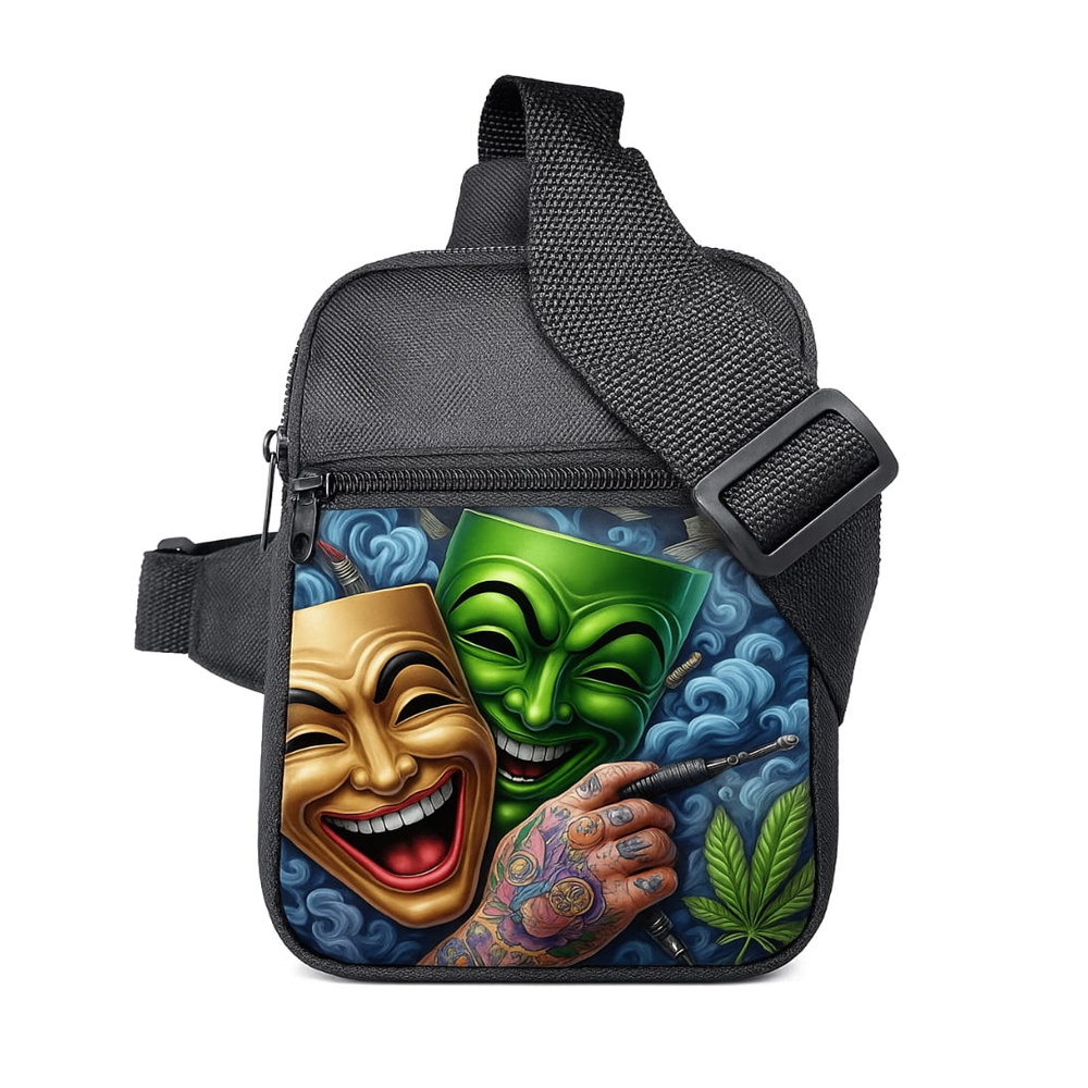 Shoulder BagEstampa Mascaras Pequena Bolsa Transversal Necessaire Preta