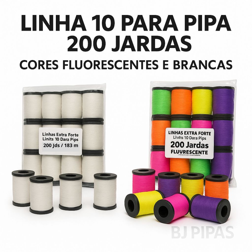 Linha para Pipa 200 jardas Extra Forte Fluorescente Branca Pacote Atacado